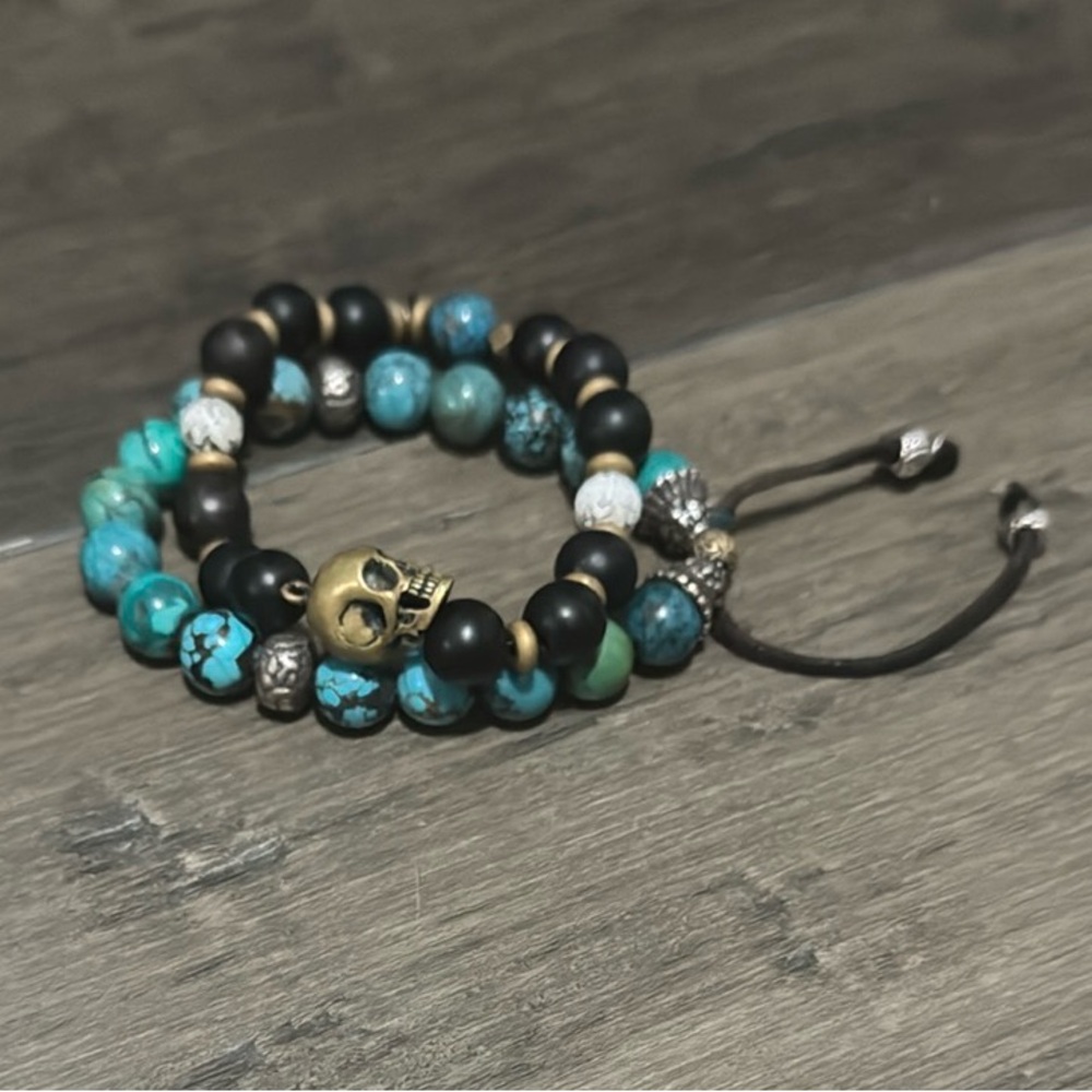 M COHEN Turquoise and Black Beaded Bracelet Set STACKABLE